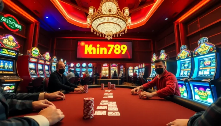 Experience the excitement of Khin789 with vibrant poker action and colorful chips at a lively casino.