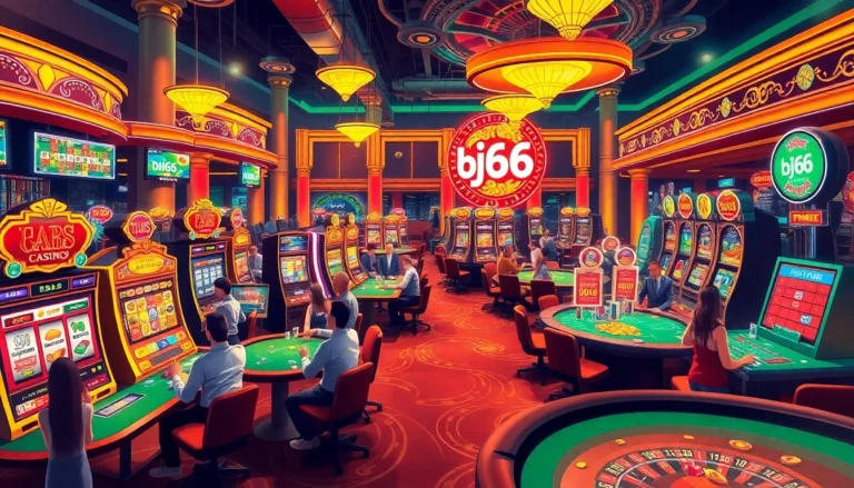 Experience the thrill of the bj66 casino floor with vibrant tables and excited players in action.
